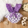 Baby 100% Cotton Polka Dots Lace Flutter-sleeve Purple Romper Purple