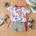 2pcs Baby Boy 95% Cotton Colorblock Shorts and All Over Print Short-sleeve T-shirt Set White image 2