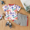 2pcs Baby Boy 95% Cotton Colorblock Shorts and All Over Print Short-sleeve T-shirt Set White image 1