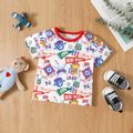 2pcs Baby Boy 95% Cotton Colorblock Shorts and All Over Print Short-sleeve T-shirt Set White image 3