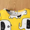 Baby Boy/Girl All Over Cartoon Elephant Print Short-sleeve Romper Yellow