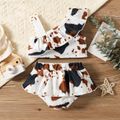 2pcs Baby Girl All Over Print Ruffle One Shoulder Sleeveless Crop Top and Shorts Set White