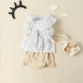 Equally Cute Baby Siblings 100% Cotton 2pcs Plaid Short-sleeve White Shirt Top and Apricot Shorts Set White