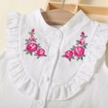 Mini Lady Toddler Girl 2pcs 100% Cotton Floral Embroidered Sleeveless White Top Blouse and Solid Green Shorts Set White