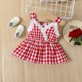 3pcs Baby Girl 100% Cotton Red Plaid Lace Cami Top and Pants with Headband Set Red image 3