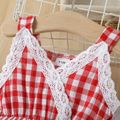3pcs Baby Girl 100% Cotton Red Plaid Lace Cami Top and Pants with Headband Set Red image 5