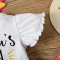 3pcs Baby Girl 95% Cotton Flutter-sleeve Letter & Lemon Print Romper and Shorts with Headband Set White