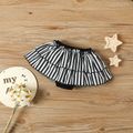 3pcs Baby Girl 95% Cotton Solid Splicing Striped Ruffle Trim One Shoulder Cami Crop Top and Layered Shorts with Headband Set Black