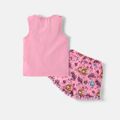 PAW Patrol 2pcs Toddler Girl Letter Print Ruffled Sleeveless Pink Tank Top and Allover Print Shorts Set Pink