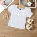 100% Cotton Baby Girl Swiss Dot Ruffle Collar Puff-sleeve Top and Bowknot Skirted Shorts Set White