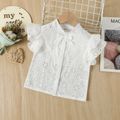 Mini Lady Toddler Girl 2pcs 100% Cotton Floral Embroidery Flutter-sleeve White Top and Blue Shorts Set White