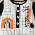 100% Cotton Baby Boy Colorblock Short-sleeve Cartoon Giraffe & Rainbow Embroidered Button Front Plaid Romper White