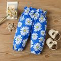 3pcs Baby Girl 95% Cotton Long-sleeve Letter Embroidered Romper and Allover Daisy Floral Print Pants with Headband Set Yellow