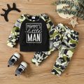 2pcs Baby Boy Camouflage Raglan-sleeve Letter Print Sweatshirt and Sweatpants Set Black image 1