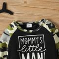 2pcs Baby Boy Camouflage Raglan-sleeve Letter Print Sweatshirt and Sweatpants Set Black
