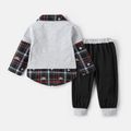 PAW Patrol 2pcs Toddler Boy 2 in 1 Lapel Collar Plaid Cotton Sweatshirt and Pants Set Grey