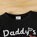 3pcs Baby Girl 95% Cotton Long-sleeve Letter Print Romper and Bow Front Pants with Headband Set Black image 4