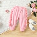 3pcs Baby Girl 95% Cotton Long-sleeve Love Heart & Letter Print Frill Trim Sweatshirt and Sweatpants with Headband Set Pink image 4