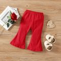 3pcs Baby Girl 95% Cotton Flared Pants and Allover Red Lips & Letter Print Ruffle Trim Long-sleeve Top with Headband Set Red image 4