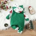 Christmas Baby Boy/Girl 95% Cotton Allover Print Long-sleeve Hooded Jumpsuit Green image 2