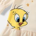 Looney Tunes Toddler Girl Letter Stars Print Ruffle Hem Long-sleeve Dress Beige