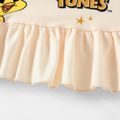 Looney Tunes Toddler Girl Letter Stars Print Ruffle Hem Long-sleeve Dress Beige