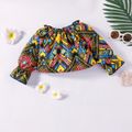 2pcs Baby Girl Allover Boho Print Long-sleeve Top and Solid Paperbag Waist Belted Pants Set Multi-color