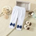 2pcs Baby Girl 95% Cotton Bowknot Decor Pants and Allover Love Heart Print Puff-sleeve Shirred Imitation Denim Top Set Blue