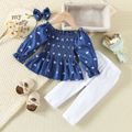 2 unidades Bebé Menina Ponto smock Bonito Manga comprida Conjunto para bebé ciano image 2