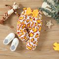 3pcs Baby Girl 95% Cotton Long-sleeve Letter & Giraffe Print Romper and Bow Front Pants with Headband Set White image 4