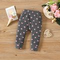 3pcs Baby Girl 95% Cotton Rib Knit Ruffle Trim Bow Front Long-sleeve Top and Allover Heart Print Leggings with Headband Set Pink