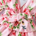 Baby Girl Allover Floral & Butterfly Print Pink V Neck Long-sleeve Layered Chiffon Dress Pink image 4