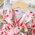 Baby Girl Allover Floral & Butterfly Print Pink V Neck Long-sleeve Layered Chiffon Dress Pink image 3
