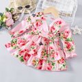 Baby Girl Allover Floral & Butterfly Print Pink V Neck Long-sleeve Layered Chiffon Dress Pink image 2