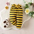 3pcs Baby Girl Bee & Letter Embroidered Rib Knit Ruffle Long-sleeve Top and Striped Pants with Headband Set Black image 5