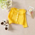 3-Pack Baby Girl 95% Cotton Rib Knit Ruffle Cardigan and Bow Front Pants and Allover Floral Print Flutter-sleeve Dress Set Yellow image 3