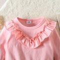 3pcs Baby Girl 95% Cotton Long-sleeve Pink Ruffle Trim Sweatshirt and Allover Heart & Letter Print Pants with Headband Set Pink image 4