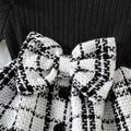 Baby Girl Solid Rib Knit Ruffle Long-sleeve Spliced Tweed Bow Front Dress Black image 4