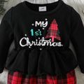 Christmas 2pcs Baby Girl 95% Cotton Long-sleeve Spliced Red Plaid Graphic Jumpsuit with Headband Set redblack image 4