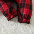 Christmas 2pcs Baby Girl 95% Cotton Long-sleeve Spliced Red Plaid Graphic Jumpsuit with Headband Set redblack image 5