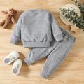 2pcs Baby Boy Bear Embroidered Grey Thickened Textured Long-sleeve Sweatshirt and Sweatpants Set Lightgrey image 2