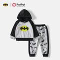 Batman 2pcs Toddler Boy Raglan Sleeve Cotton Hoodie Sweatshirt and Allover Print Pants set Grey image 1