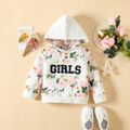 2pcs Baby Girl Letter Embroidered Allover Floral Print Long-sleeve Hoodie and Sweatpants Set PinkyWhite image 3