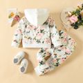 2pcs Baby Girl Letter Embroidered Allover Floral Print Long-sleeve Hoodie and Sweatpants Set PinkyWhite image 2