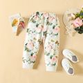 2pcs Baby Girl Letter Embroidered Allover Floral Print Long-sleeve Hoodie and Sweatpants Set PinkyWhite image 5