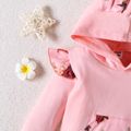 2pcs Baby Girl 95% Cotton Pink Floral Print 3D Ears Hoodie and Layered Ruffle Trim Pants Set Pink image 5