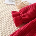 Baby Girl Floral Embroidered Ruffle Trim Long-sleeve Button Front Corduroy Dress WineRed image 5
