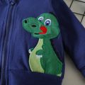 Baby Boy 95% Cotton Striped Lined Hooded Long-sleeve Dinosaur Embroidered Zipper Jacket Deep Blue image 4