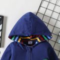 Baby Boy 95% Cotton Striped Lined Hooded Long-sleeve Dinosaur Embroidered Zipper Jacket Deep Blue image 3