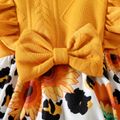 2pcs Baby Girl Sunflower & Leopard Print Spliced Solid Ruffle Trim Long-sleeve Romper and Headband Set Ginger image 4